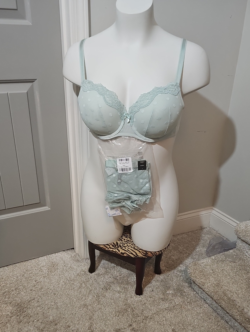 Torrid Light Mint Lace-Trim Mesh Dot Perfect T-shirt Push Up Bra & Briefs Set